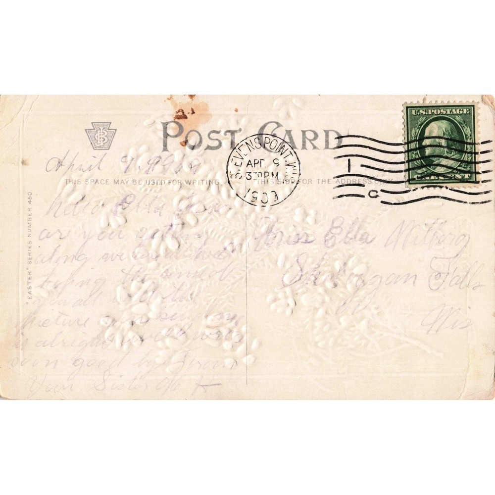 1908 Antique Easter Postcard RPPC Julius Bien Heather Embossed 4502 - Picture 2 of 2